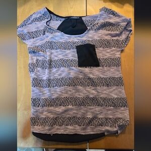 Lavish Y2K Mauve And Black Woven Striped Short Sleeve Top